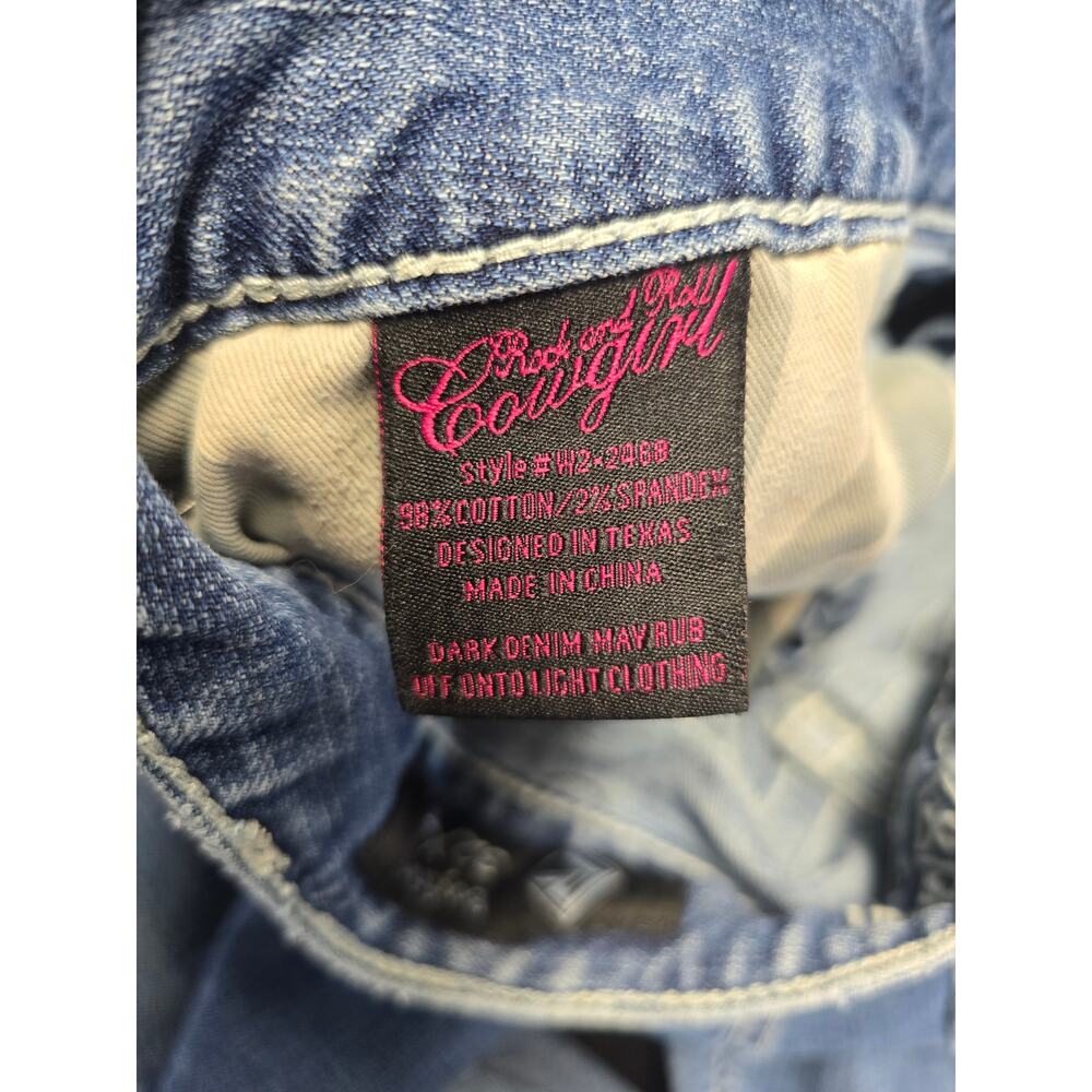 Rock & Roll Cowgirl Boyfriend Jeans Womens 32x34 Blue Stretch Distressed Denim - Picture 6 of 12